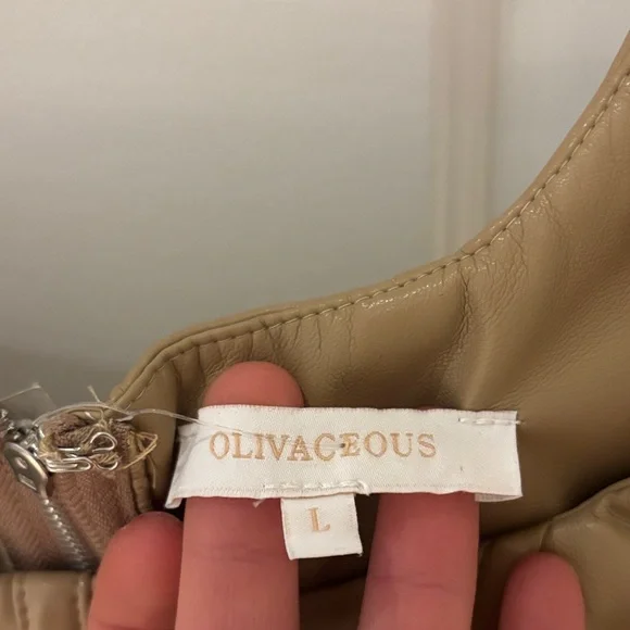 Olivaceous Tan Faux-Leather Crop Top - Picture 2 of 4